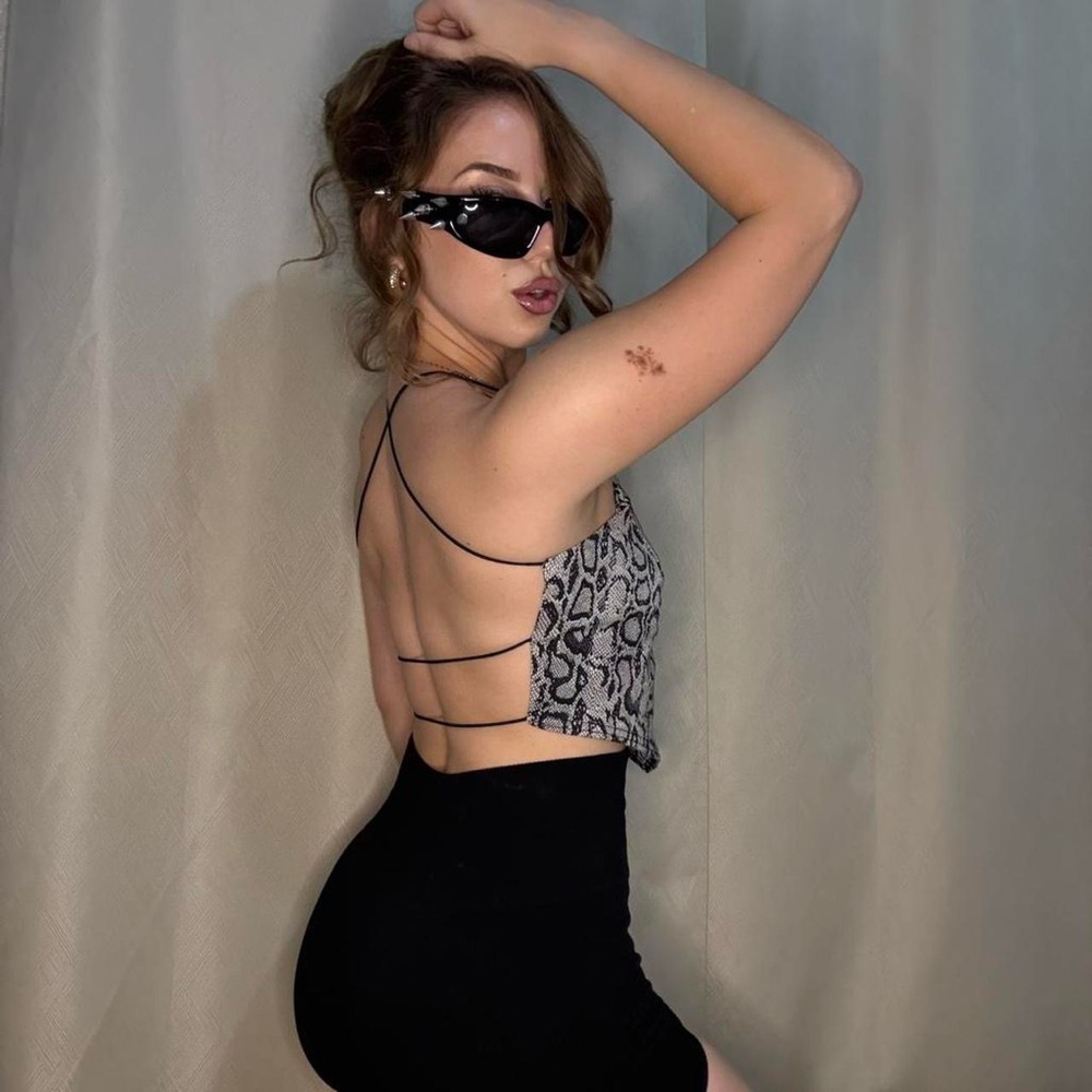 Vintage Y2K Street Code Black and Cream Backless Top